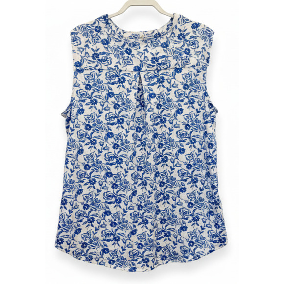 Women's 2X Sleeveless Top Blue Floral Split V Neck Henley by Blue Mood - Picture 3 of 8